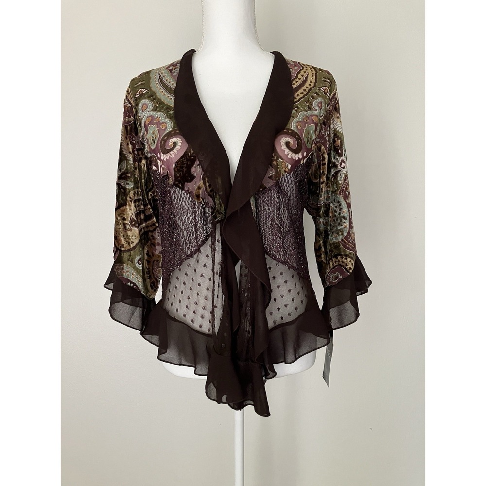 MSK Open Front Mesh Cardigan With Velvet Paisley Detail NWT Sz S